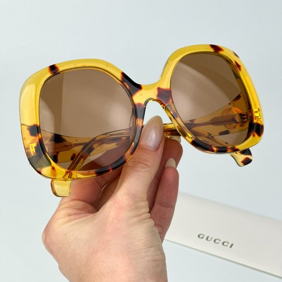 Gucci GG1235S 002 BRAND NEW Sunglasses Havana Brown Butterfly Oversized Women main image 9